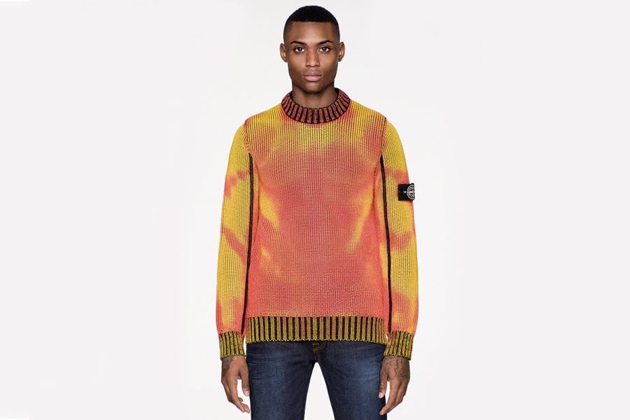 Stone Island Pull Col Rond Orange Jaune Thermosensible Ice Knit 2017