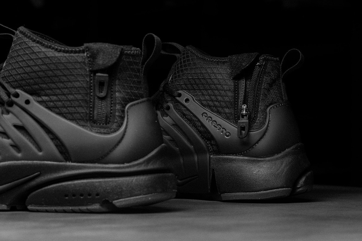 Nike Air Presto Mid Utility Triple Black Gros Plan Détails Sneaker Politics