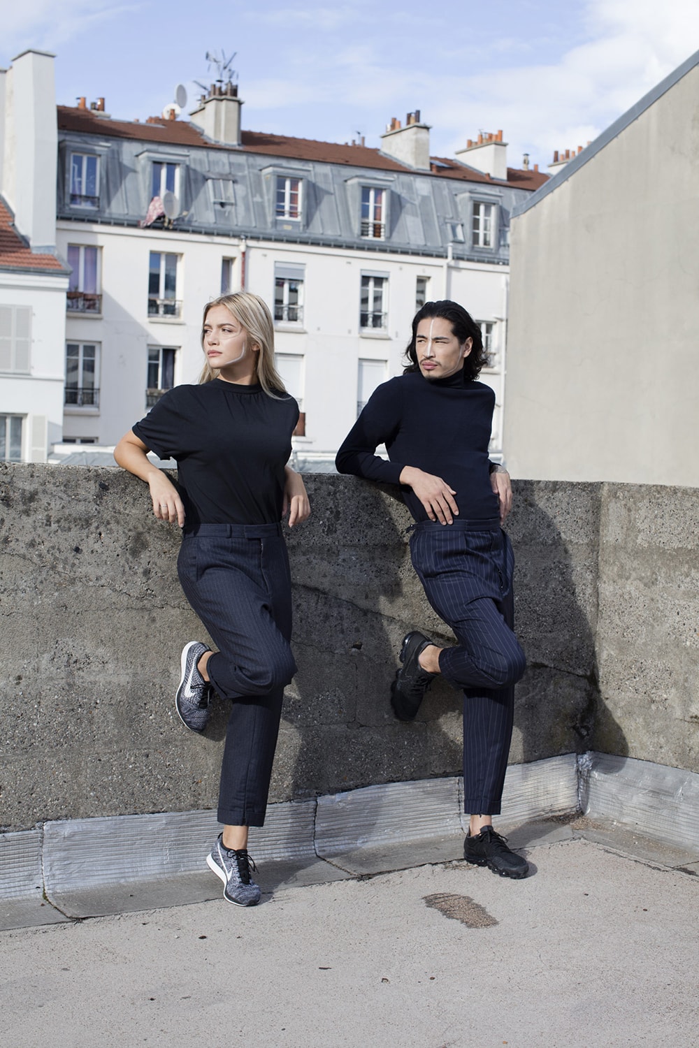 LA DRAFT Collection Capsule Draw The Line Costume Rayé Bleu Marine Taupe