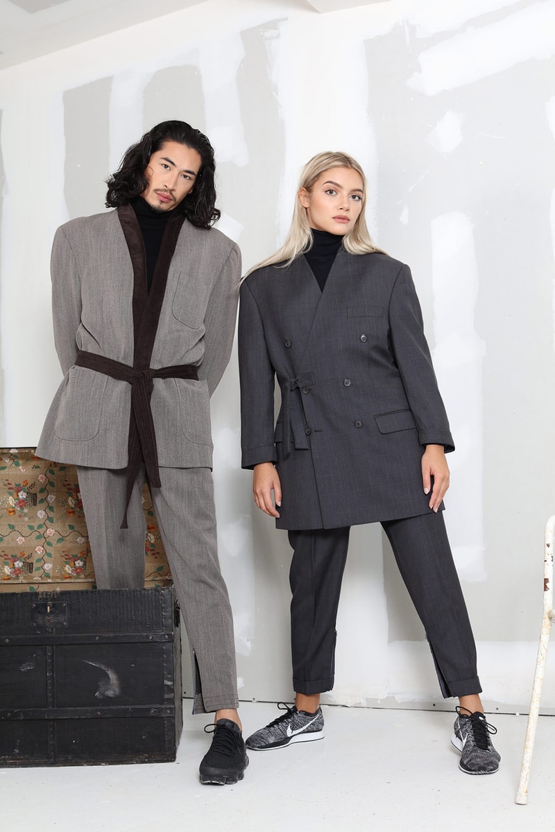 LA DRAFT Collection Capsule Draw The Line Costume Rayé Bleu Marine Taupe