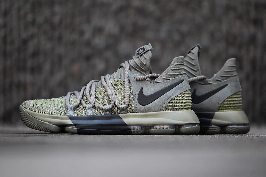 Nike KD 10 Basket Kaki Dark Stucco Sortie Gros Plan Kevin Durant