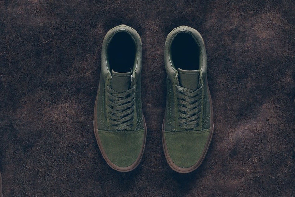 Vans Old Skool Olive Gum Daim Toile Semelle Gomme