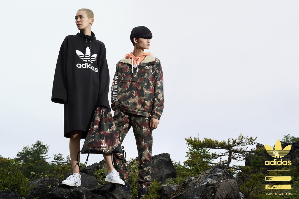 adidas Originals Pharrell Williams Lookbook Ensemble Camouflage Hoodie Oversize Trèfle 