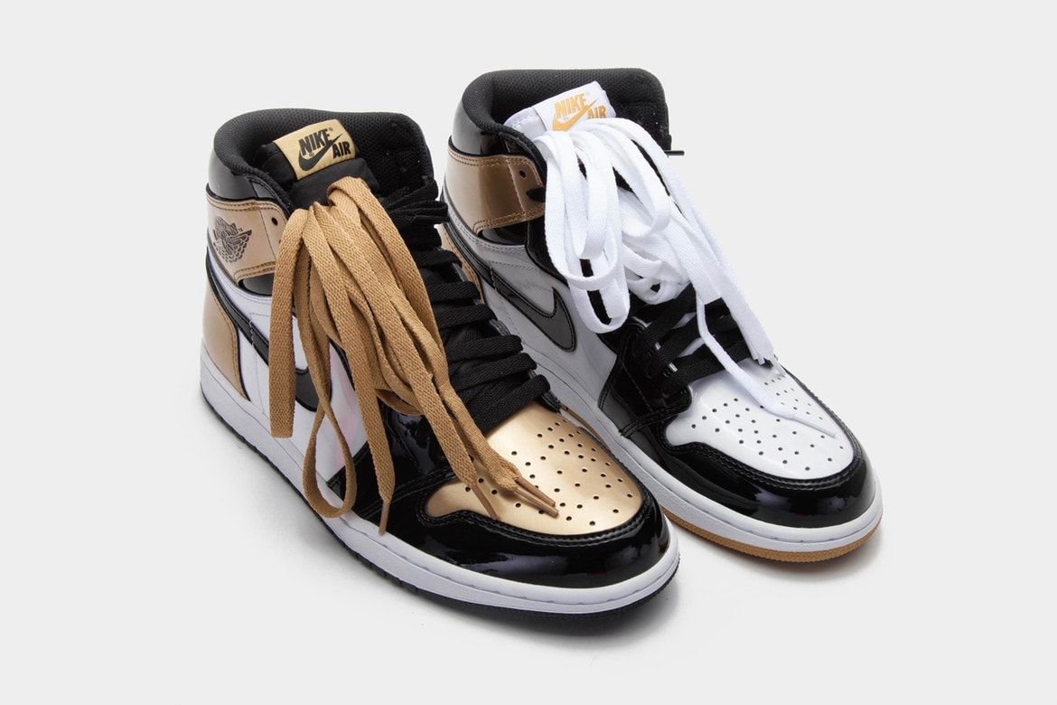 Air Jordan 1 Gold Top 3 Cuir Verni Or Noir Blanc