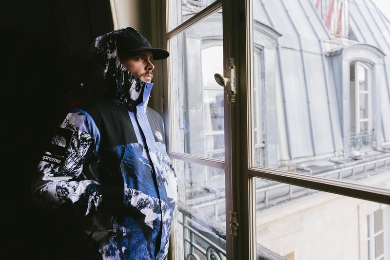 Parka Moutain Supreme x The North Face, Nylon Et Paysage Montagneux