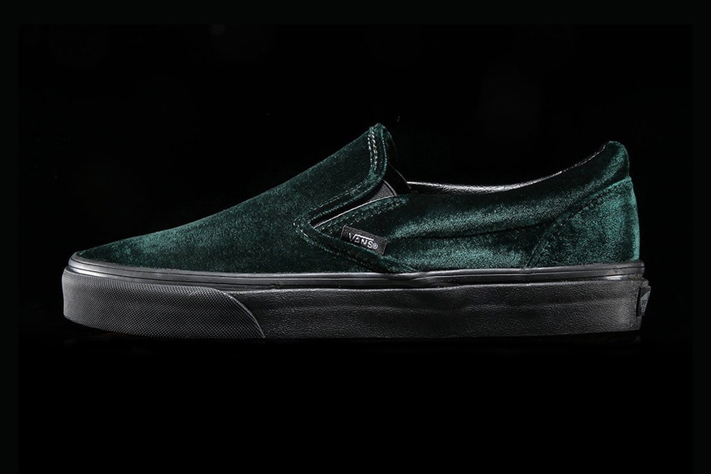 Nouvelle Silhouette Vans Slip On En Velours Vert Luxueux