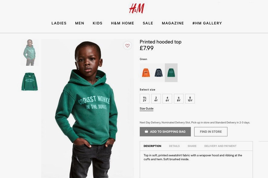 Sweat H&M "Singe le plus cool de la jungle" Polémique