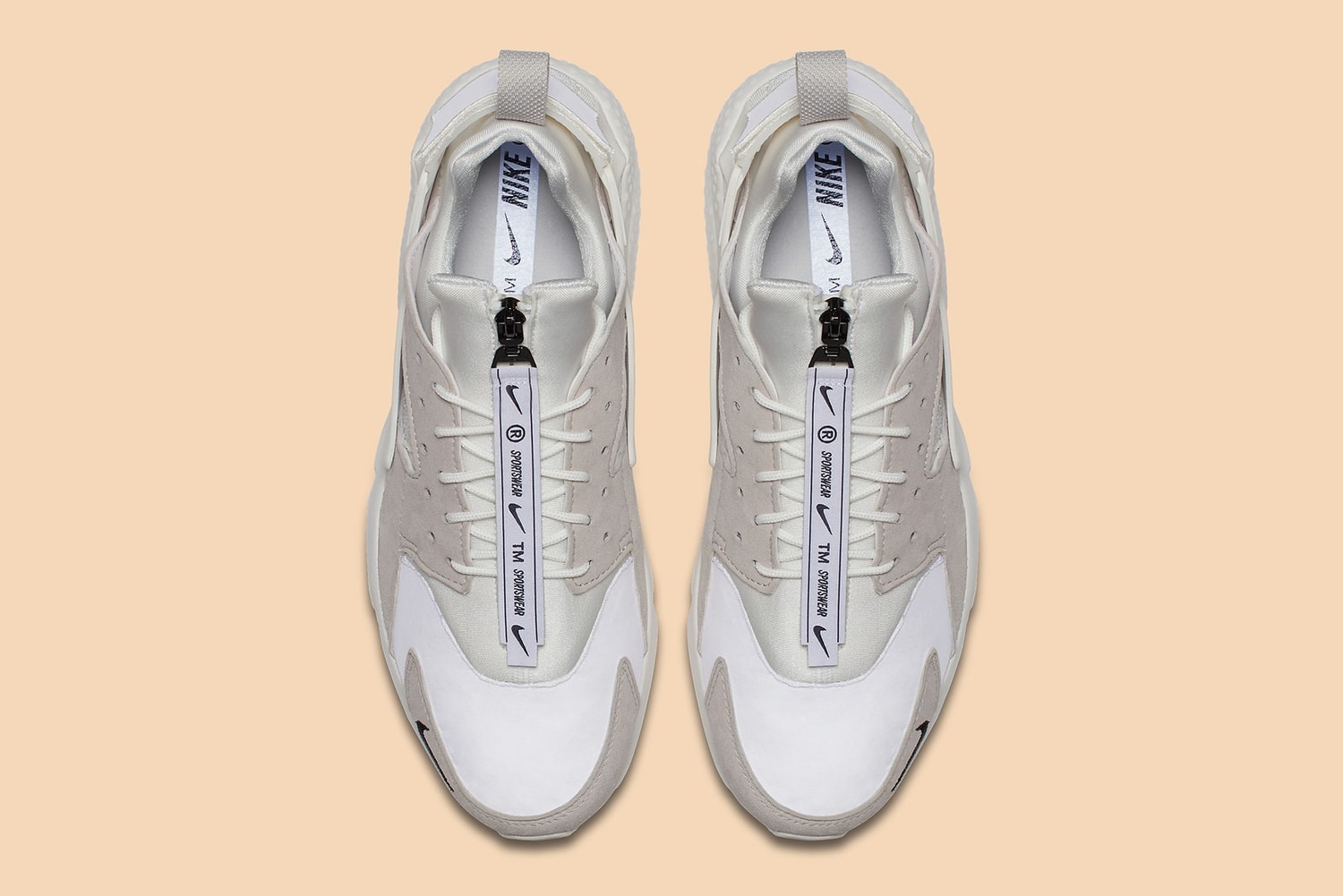 Nike Air Huarache Personnalisable Blanc Écru Beige Zip Pochoir Patchs Pin's