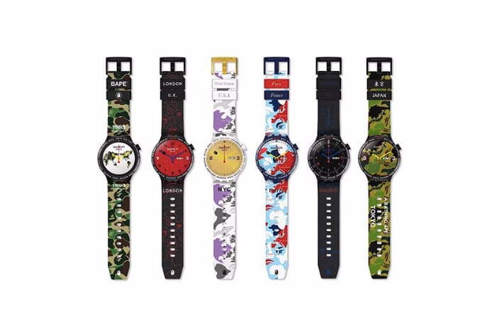 En images toutes les montres BAPE x Swatch ainsi que la version spéciale Paris