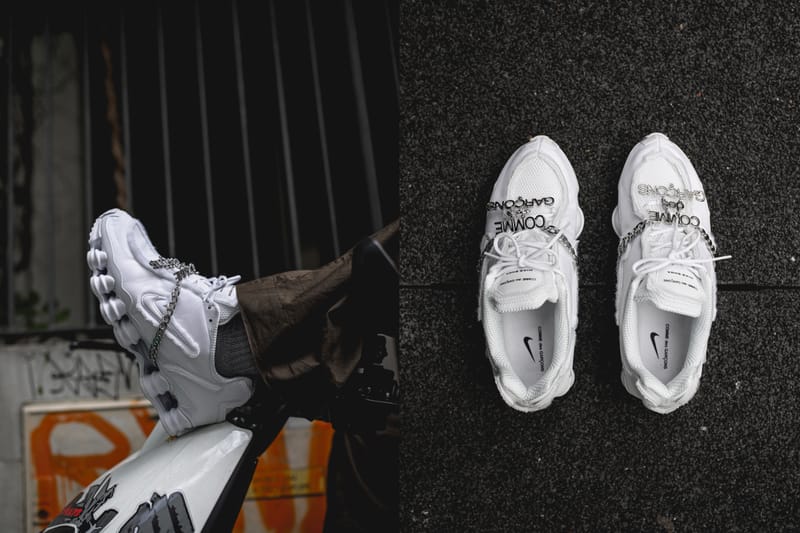 Gros plan sur la Nike Shox TL COMME des GARÇONS
