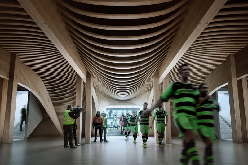 Zaha Hadid dévoile un projet de stade de football entièrement fabriqué en bois