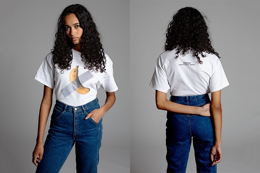 La Galerie Perrotin lance un t-shirt banane, reprenant l'oeuvre de Maurizio Cattelan