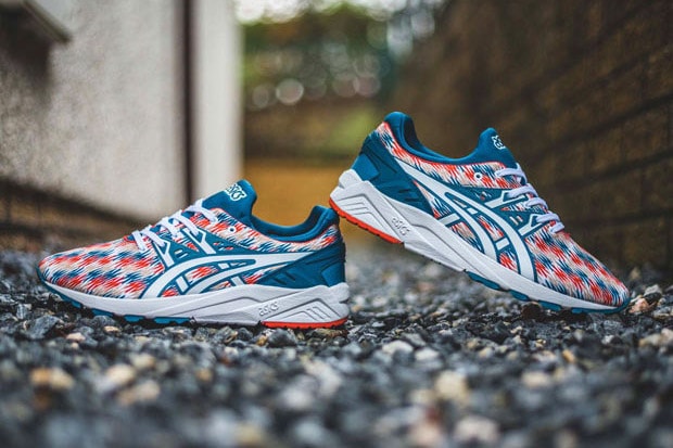  asics gel kayano trainer evo blue orange graphic