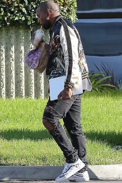 Kanye West Wearing A Custom Pair Of 