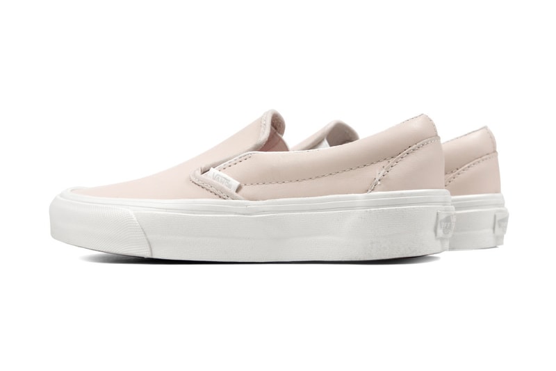 vans pink leather slip on