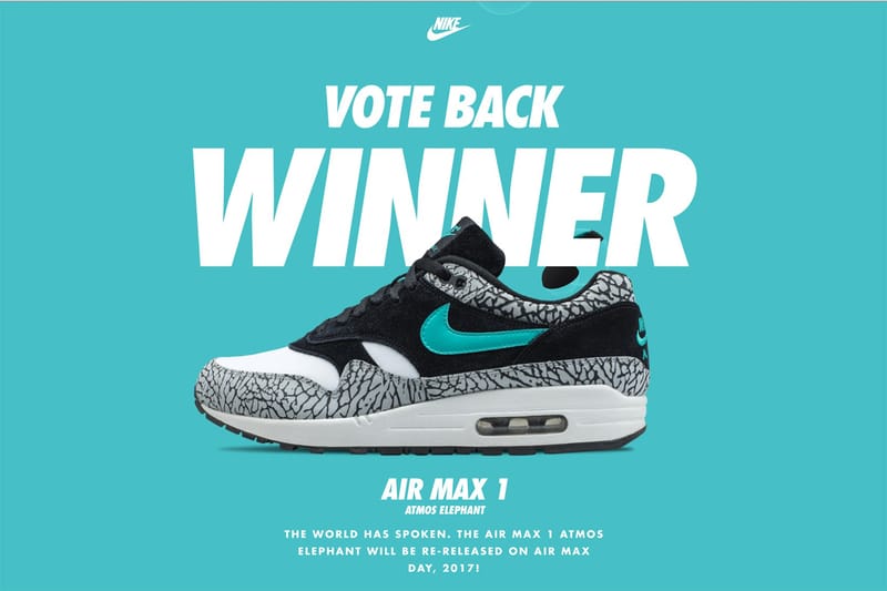 Nike Vote Back 結果公佈: atmos x Nike Air Max 1「Elephant」將於 2017 年重新回歸