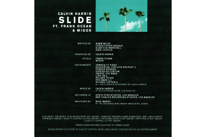 Calvin Harris、Frank Ocean 以及 Migos 聯手打造最新單曲《Slide》