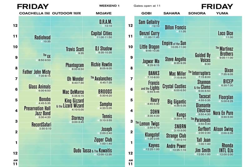 Coachella has released the full schedule of performances from their lineup for each day of Weekend 1