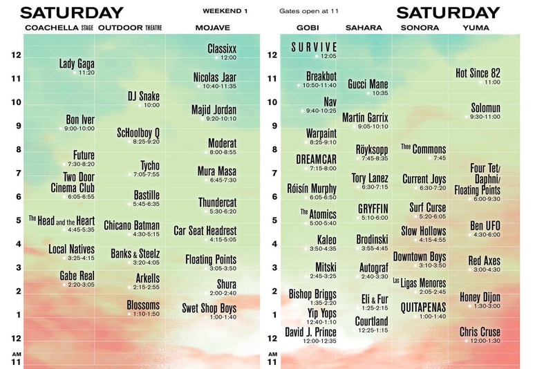 Coachella has released the full schedule of performances from their lineup for each day of Weekend 1