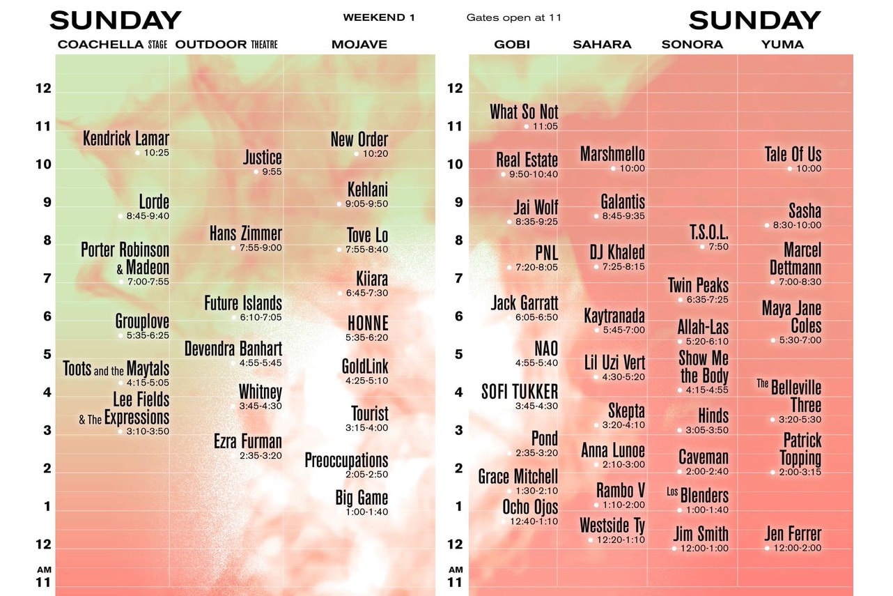 Coachella has released the full schedule of performances from their lineup for each day of Weekend 1