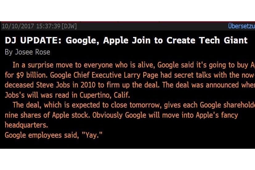 智能叛變－道瓊斯通訊社誤報 Google 以 90 億美元收購 Apple 的消息