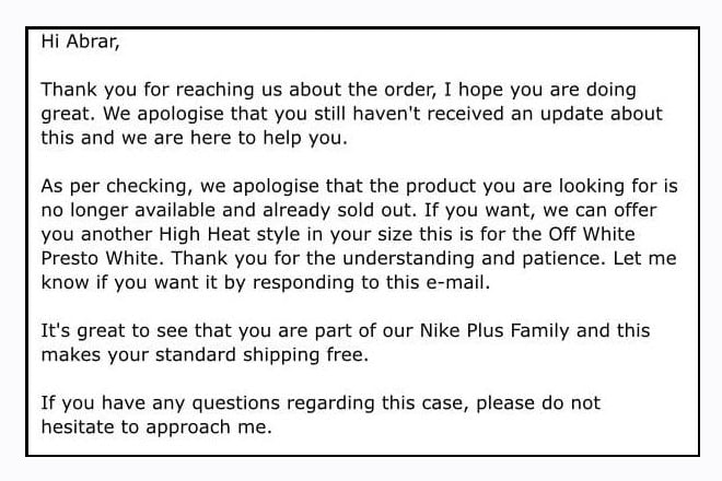 SNEAKRS 用戶獲 Nike 通知以一雙 Off White x Nike Air Presto 作補償