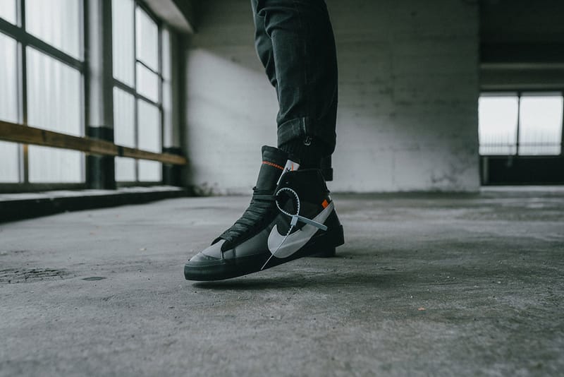 nike blazer mid off white on feet