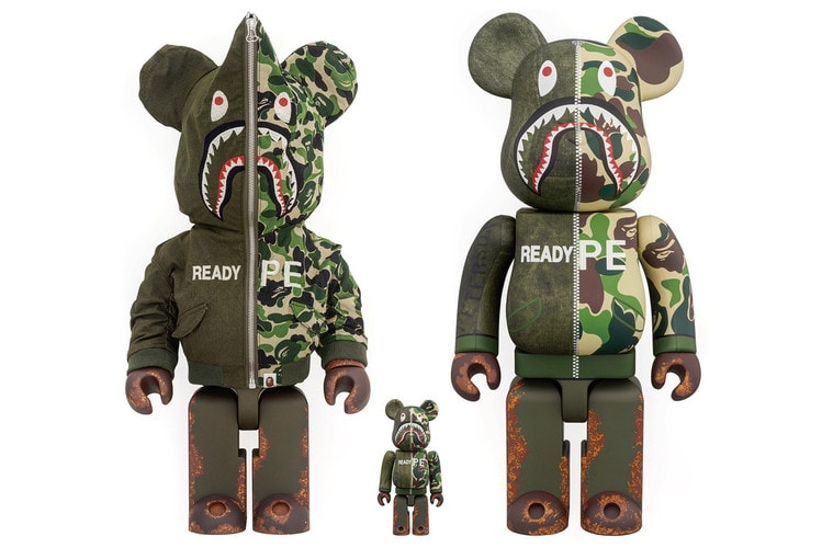 READYMADE 攜手 A BATHING APE® 打造舊布重構 1000% BE@RBRICK 玩偶