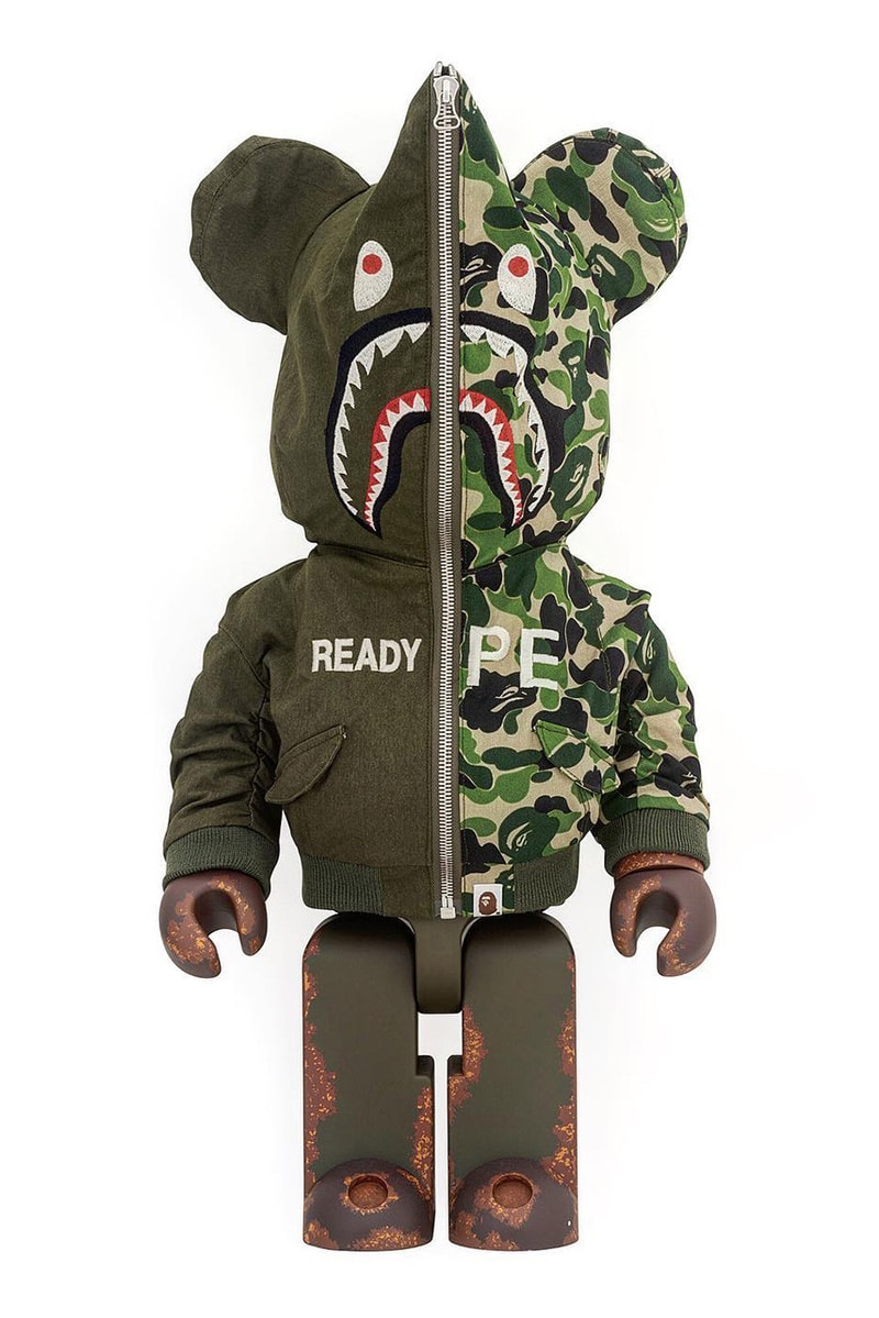 READYMADE 攜手 A BATHING APE® 打造舊布重構 1000% BE@RBRICK 玩偶