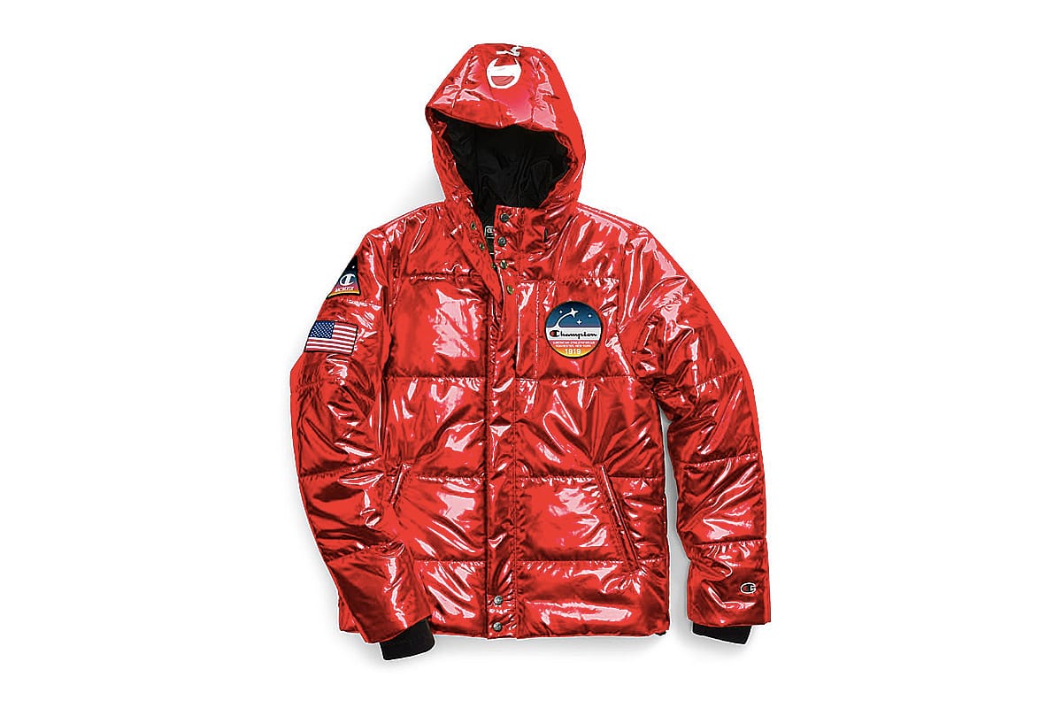 champion red metallic puffer jacket
