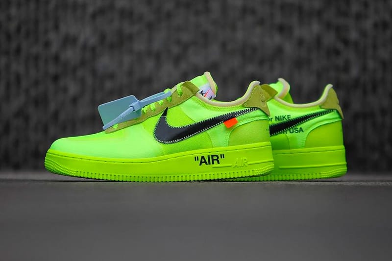 off white nike air force 1 black & volt