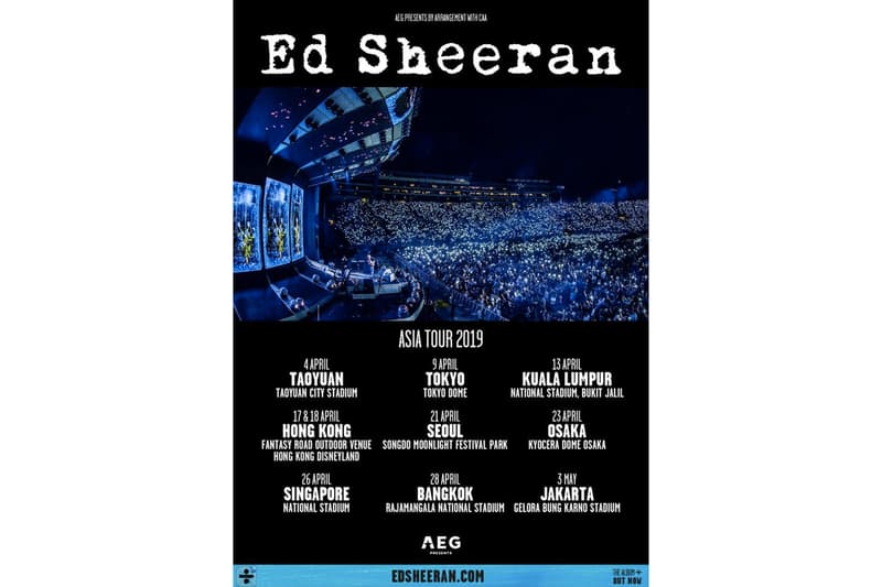 首站在台灣 Ed Sheeran 2019 最新亞洲巡迴演唱會資訊公開 Hypebeast