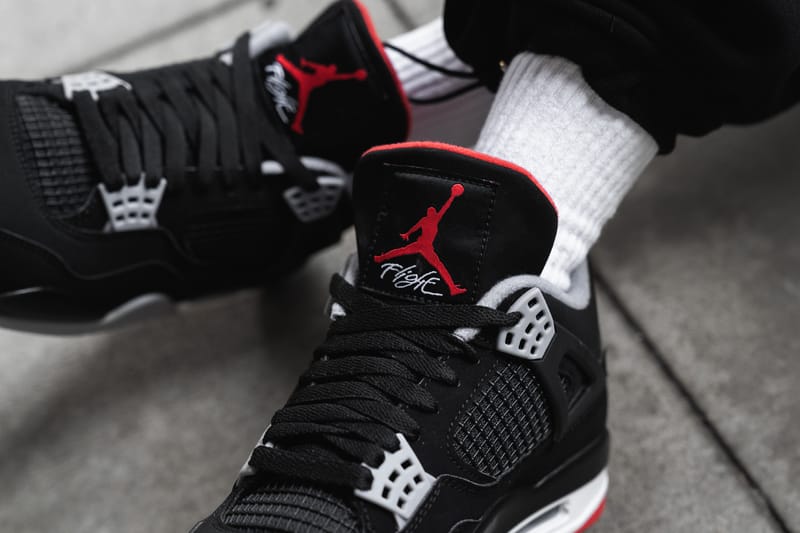 jordan 4 bred on feet