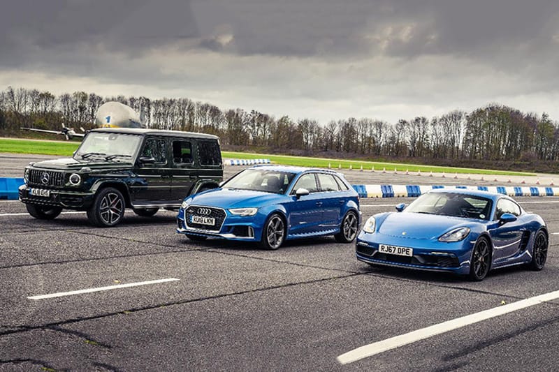 AMG G63、Porsche Cayman GTS 和 Audi RS3 之跨車型 Drag Race 對決