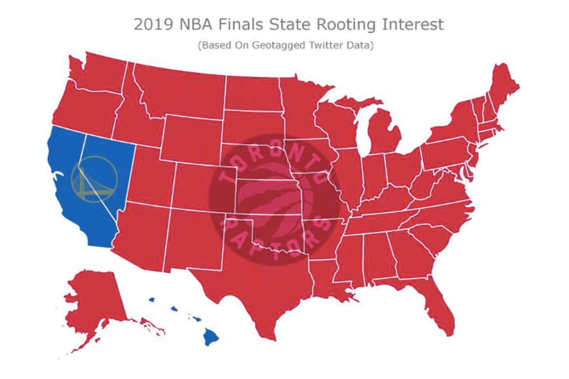 NBA 季後賽 2019 − 博弈網站統計全美超過 9 成地區支持 Raptors 擊敗 Warriors