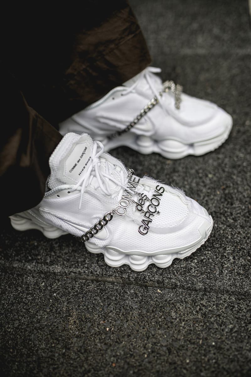 COMME des GARÇONS x Nike Shox TL 白色版本上腳近賞