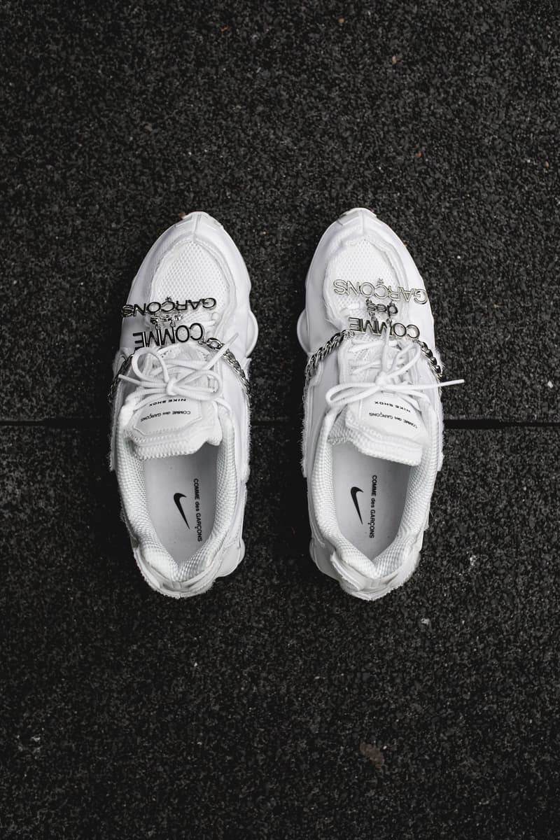 COMME des GARÇONS x Nike Shox TL 白色版本上腳近賞