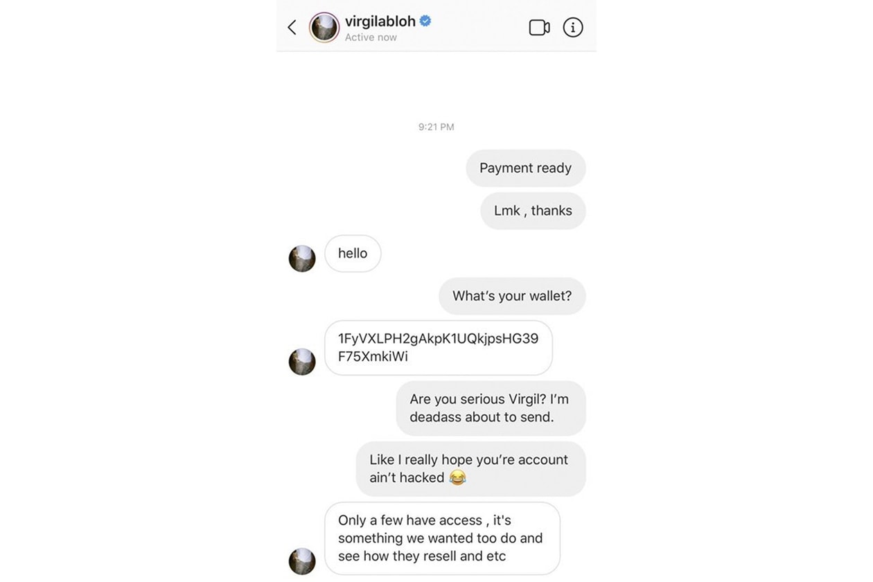 Virgil Abloh 本人 Instagram 帳號遭駭客入侵