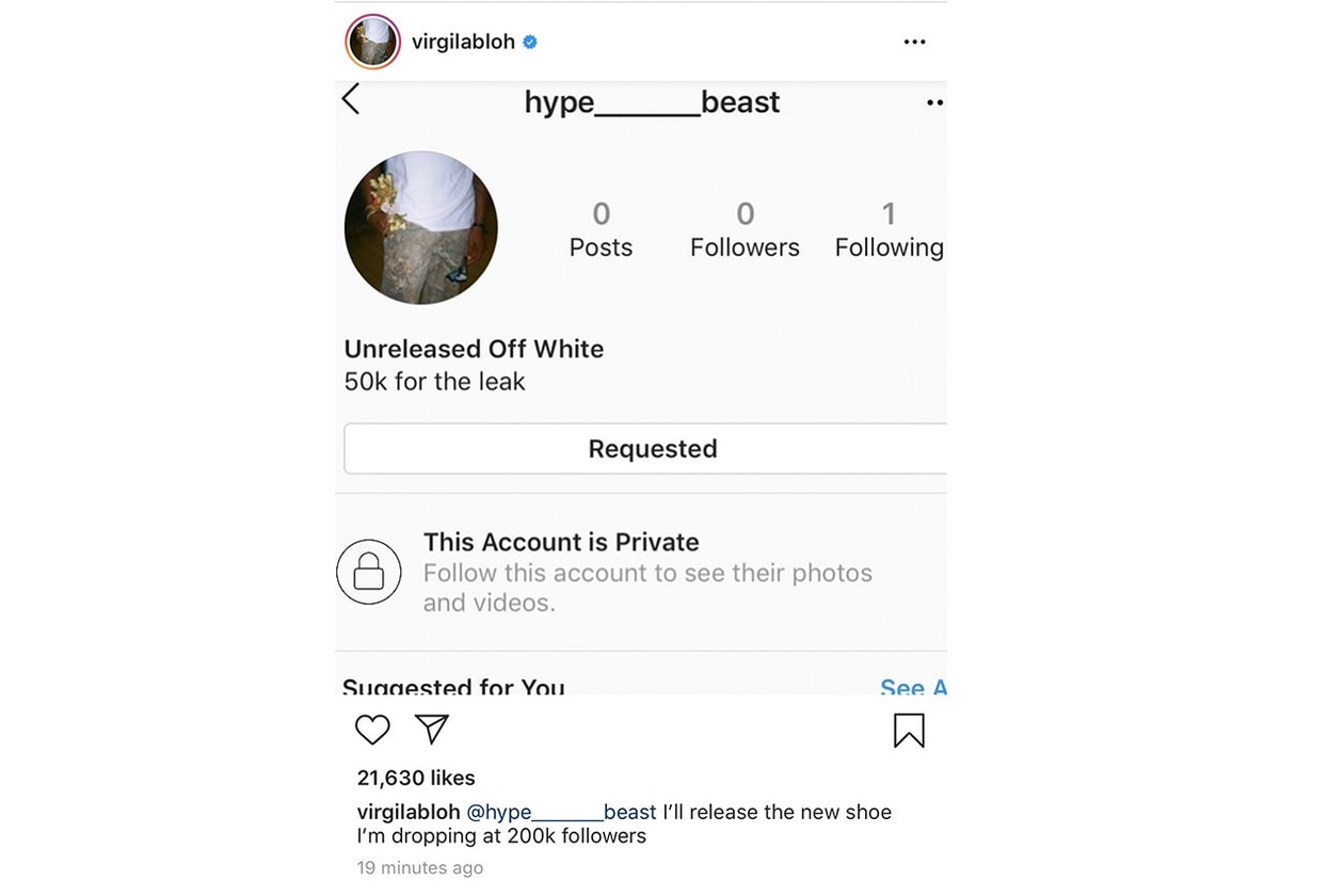 Virgil Abloh 本人 Instagram 帳號遭駭客入侵