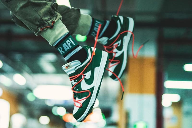 近賞 Off-White™ x Nike SB Dunk Low 聯乘全新白綠配色上腳圖輯