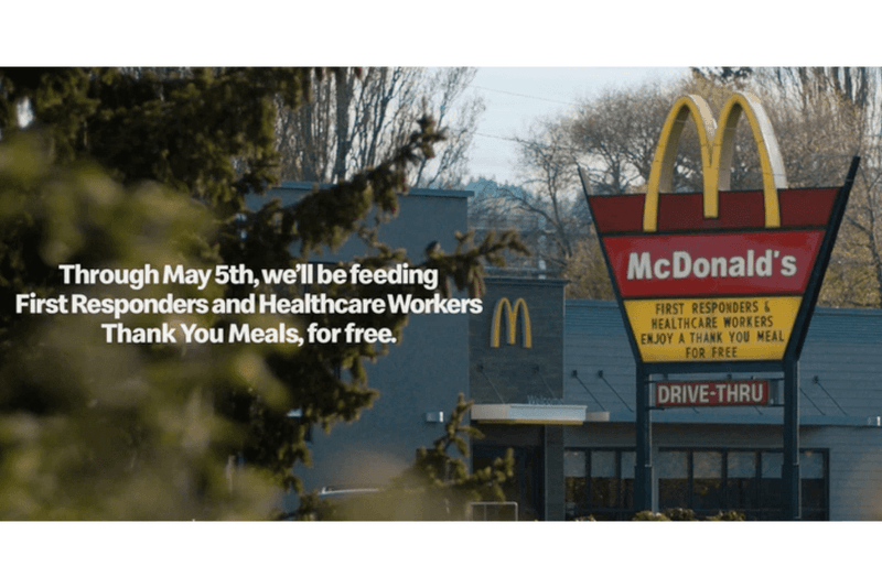 美國 McDonald's 宣佈為醫護人員免費提供「Thank You Meal」餐點