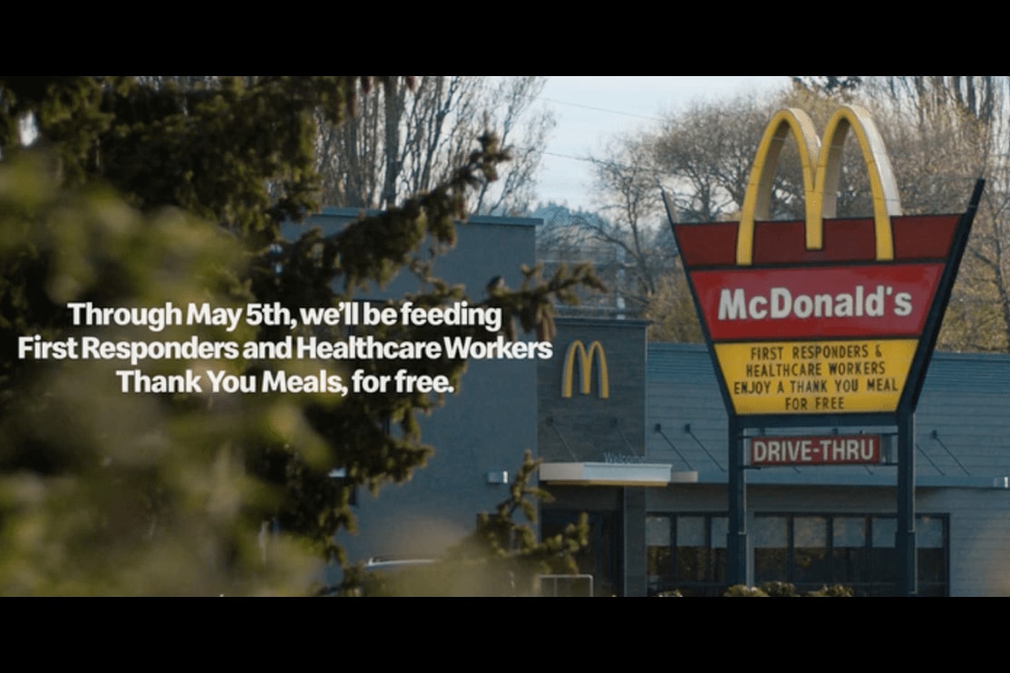 美國 McDonald's 宣佈為醫護人員免費提供「Thank You Meal」餐點
