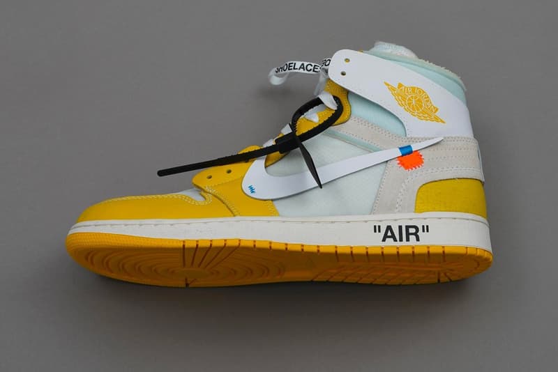 Off-White ™ x Air Jordan 1 phối màu "Canary Yellow" hình ảnh độ nét cao trên bàn chân lần đầu tiên được phơi bày