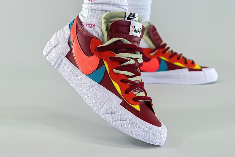 再次近賞 KAWS x sacai x Nike Blazer Low「Burgundy」三方聯乘鞋款