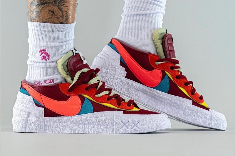 再次近賞 KAWS x sacai x Nike Blazer Low「Burgundy」三方聯乘鞋款