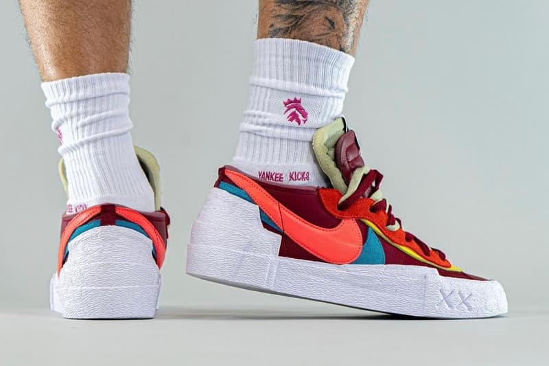 再次近賞 KAWS x sacai x Nike Blazer Low「Burgundy」三方聯乘鞋款