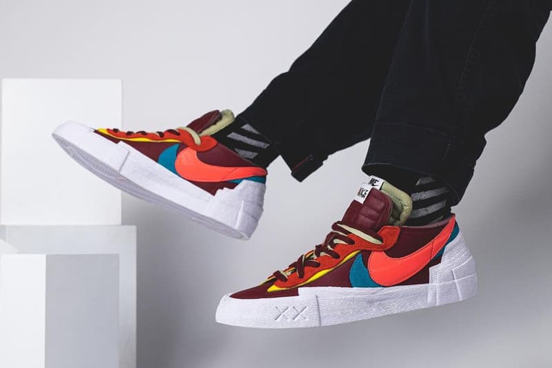 近賞 KAWS x sacai x Nike Blazer Low「Burgundy」三方聯乘鞋款實著圖輯