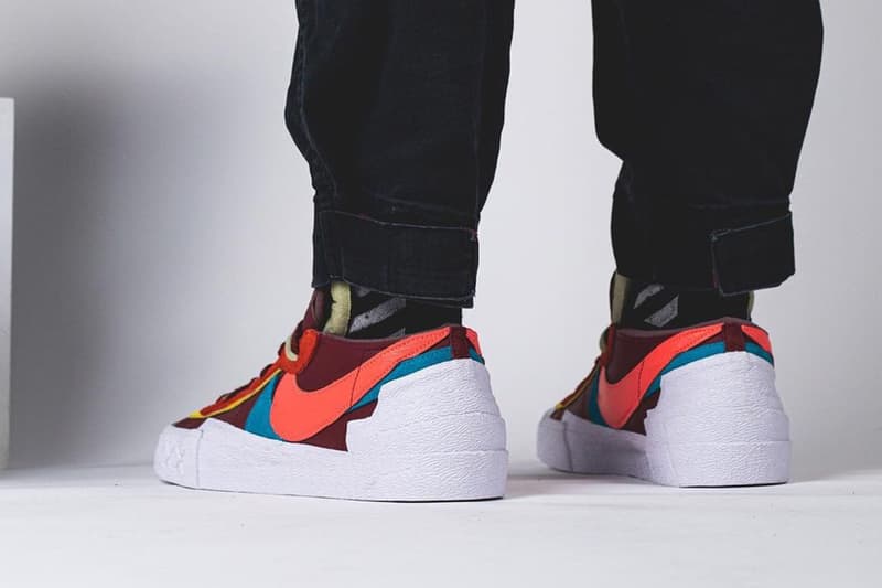 近賞 KAWS x sacai x Nike Blazer Low「Burgundy」三方聯乘鞋款實著圖輯