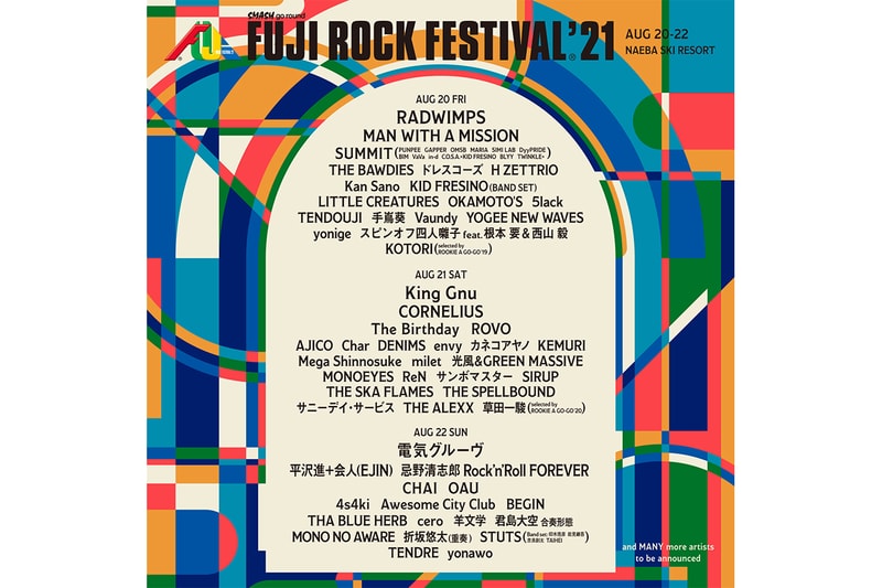 FUJI ROCK FESTIVAL 2021 完整出演陣容正式公開