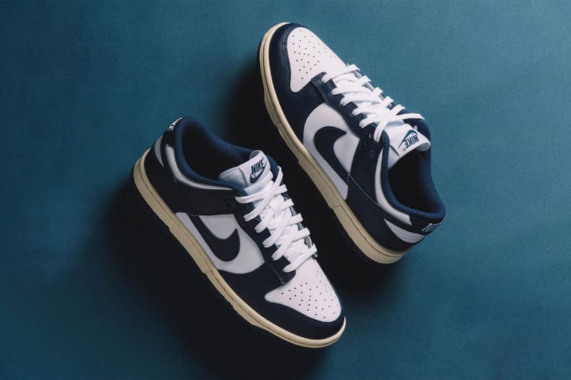 nike dunk low navy and white